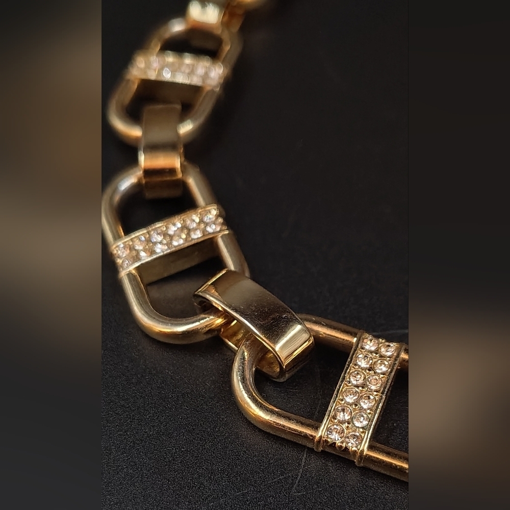 Ann Taylor Gold Tone Paper Clip Rhinestone Chunky Necklace Choker - Picture 6 of 14